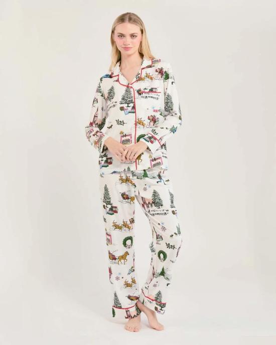  케이티 키메 언더웨어 Katie Kime Holiday Toile Long Sleeve Pajama Pants Set Multi - KATIE KIME
