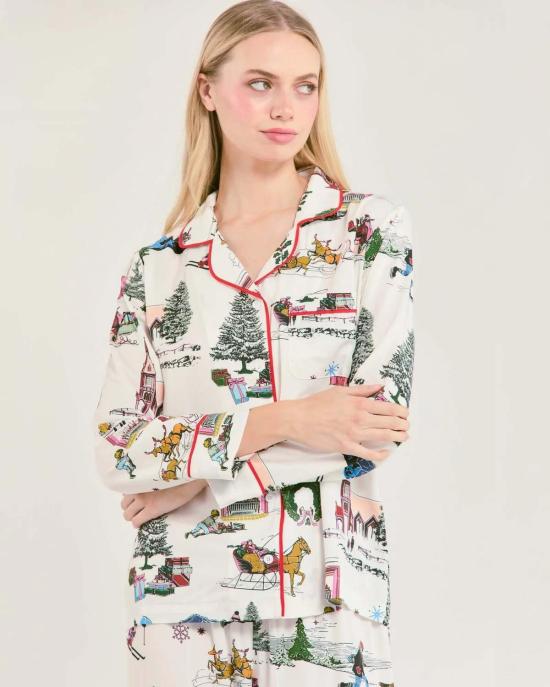  케이티 키메 언더웨어 Katie Kime Holiday Toile Long Sleeve Pajama Pants Set Multi - KATIE KIME