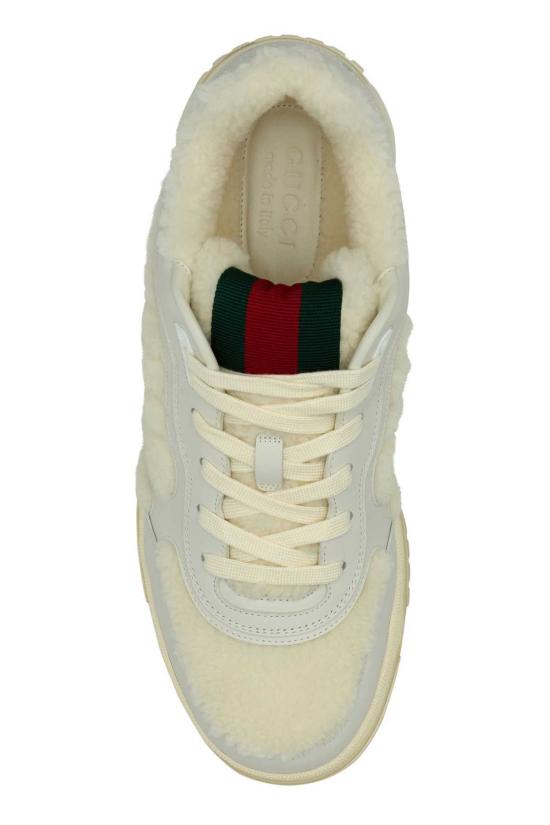  구찌 스니커즈 화이트 가죽 및 테디 리 웹 - GUCCI