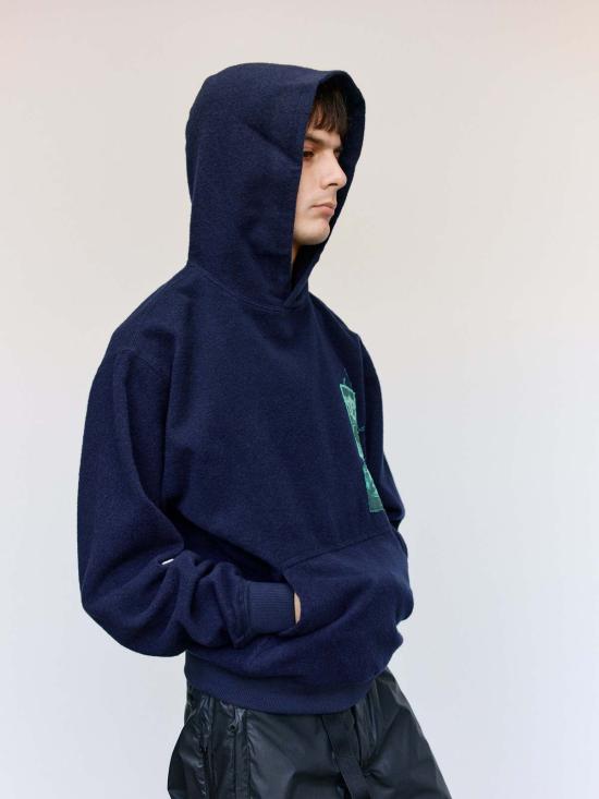 25FW 쥐알텐케이 후드 티셔츠 Gr10 K 블루 네이비 브러시드 플레인 울 후드 티셔츠 - GR10K