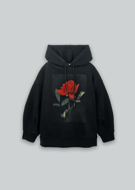  Esthé 후드 티셔츠 에스테 로즈 프린트 코튼 후드티 블랙 - OTHER BRANDS