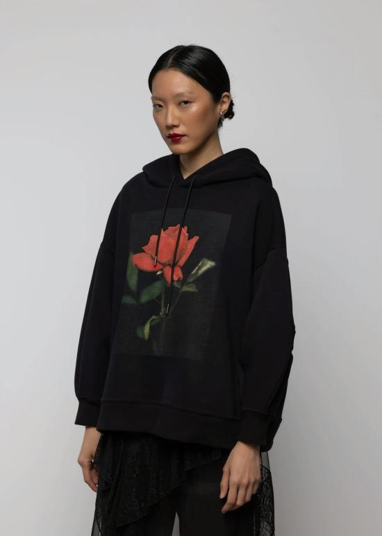  Esthé 후드 티셔츠 에스테 로즈 프린트 코튼 후드티 블랙 - OTHER BRANDS
