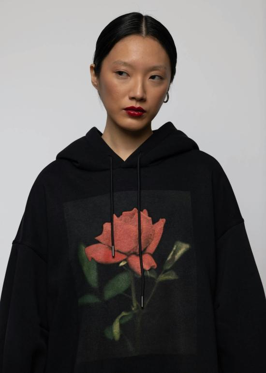  Esthé 후드 티셔츠 에스테 로즈 프린트 코튼 후드티 블랙 - OTHER BRANDS