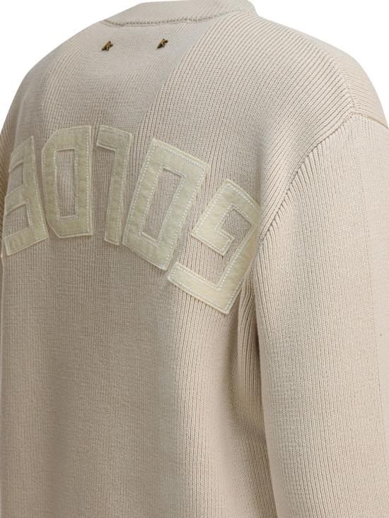 26FW 골든구스 니트웨어 크루넥 스웨터, 리버스 로고 , 베이지 - GOLDEN GOOSE