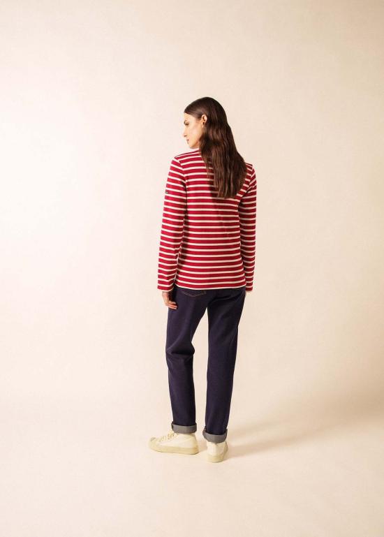  세인트제임스 긴팔 티셔츠 Saint James Meridien Moderne Breton 셔츠 마룬/에크루 - SAINT JAMES