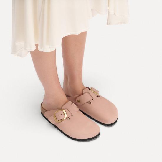  버켄스탁 뮬/슬리퍼 보스턴 빅 버클 누벅 가죽 내로우 클로그 - BIRKENSTOCK