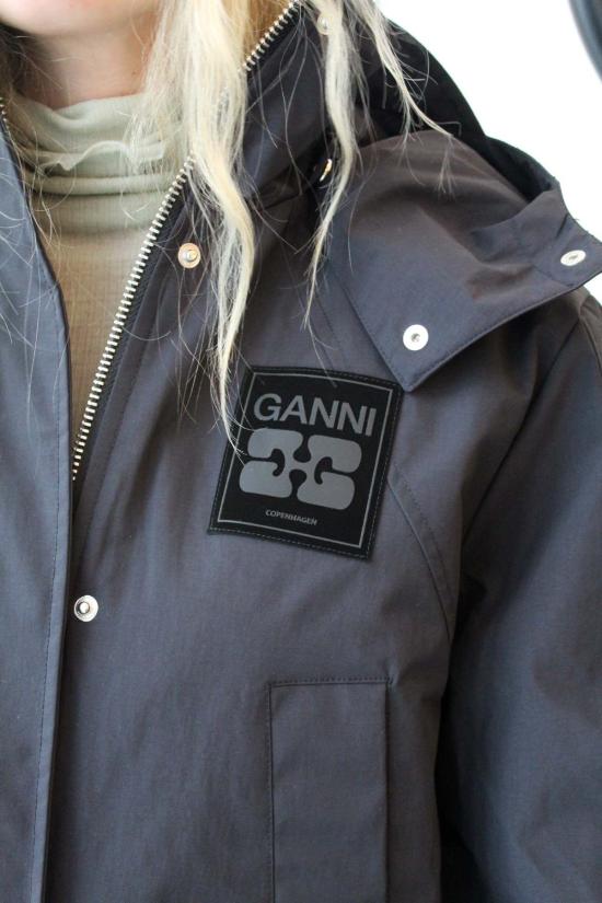  가니 패딩 Ganni Ripstop 트라이 레이어 파카 코트 팬텀 블랙 - GANNI