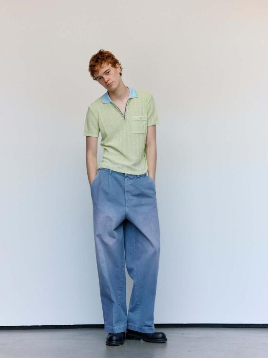  마르니 폴로 티셔츠 Marni 애시드 그린 코튼 린넨 부클레 폴로 셔츠 - MARNI