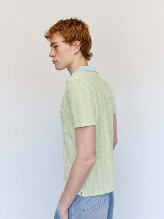  마르니 폴로 티셔츠 Marni 애시드 그린 코튼 린넨 부클레 폴로 셔츠 - MARNI