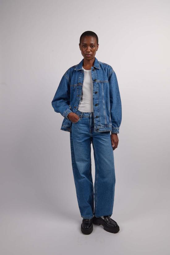  아웃랜드 데님 데님 팬츠 에이브릴 로우 슬라우치 와이드 레그 진 모멘트 미드 블루 - OUTLAND DENIM
