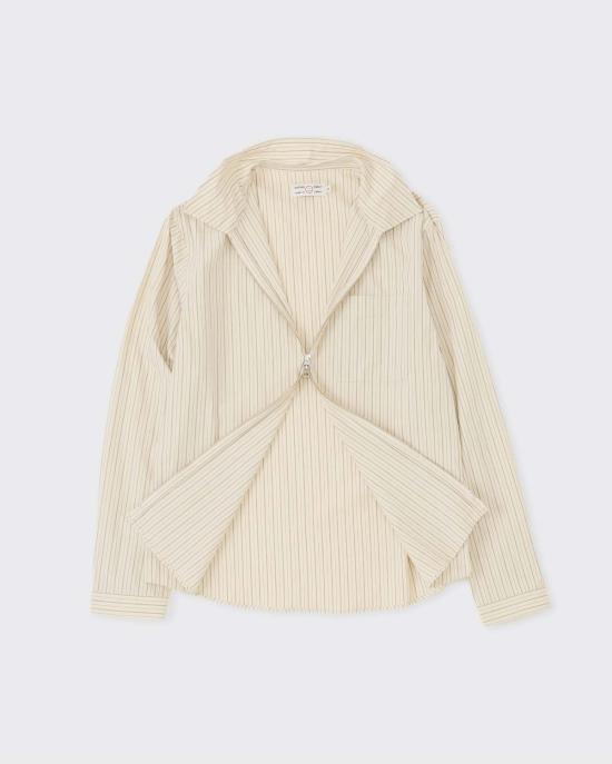  어나더 애스펙트 긴팔 셔츠 Another Aspect Zip Shirt 1.0 Jpn Shirt Cream - ANOTHER ASPECT