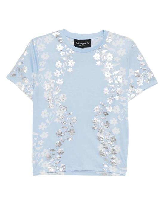  신시아 로리 반팔 티셔츠 신시아 로울리 포일 프린트 티셔츠 블루실 - CYNTHIA ROWLEY