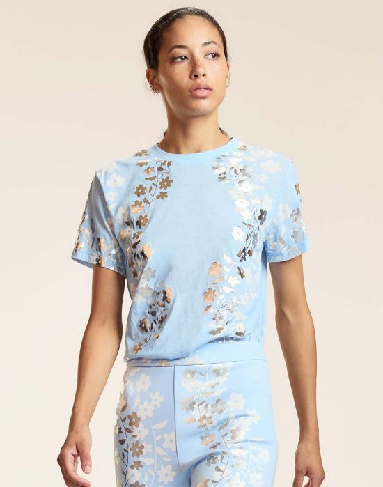  신시아 로리 반팔 티셔츠 신시아 로울리 포일 프린트 티셔츠 블루실 - CYNTHIA ROWLEY