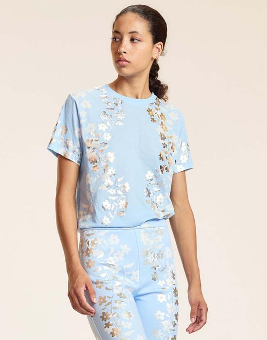  신시아 로리 반팔 티셔츠 신시아 로울리 포일 프린트 티셔츠 블루실 - CYNTHIA ROWLEY