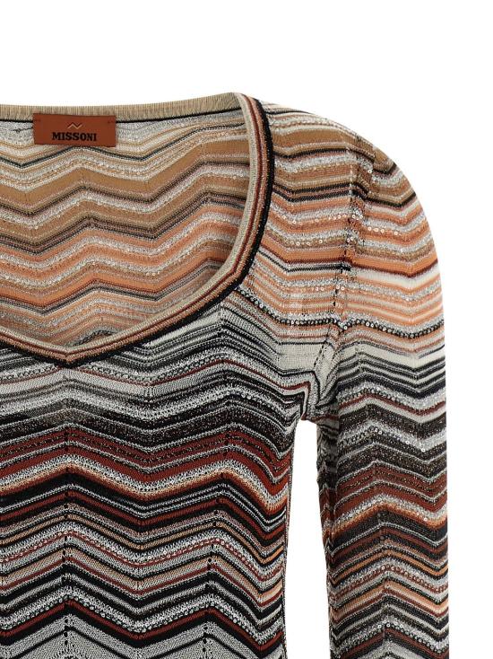  미소니 숏 원피스 미쏘니 비스코스 소재 브라운 컬러 숏 드레스 - MISSONI