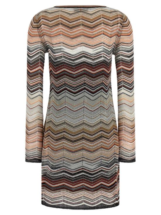  미소니 숏 원피스 미쏘니 비스코스 소재 브라운 컬러 숏 드레스 - MISSONI