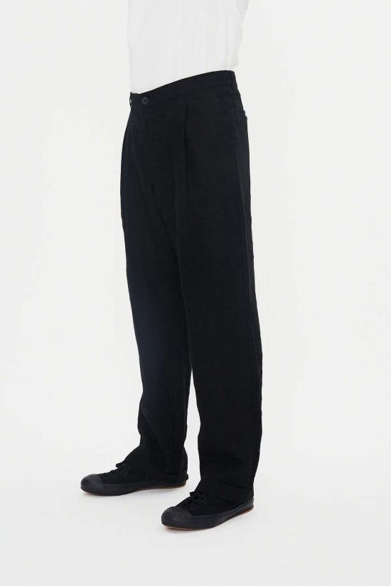  한센 가먼츠 스트레이트 팬츠 수네 클래식 린넨 플리츠 팬츠 블랙 린넨 - HANSEN GARMENTS