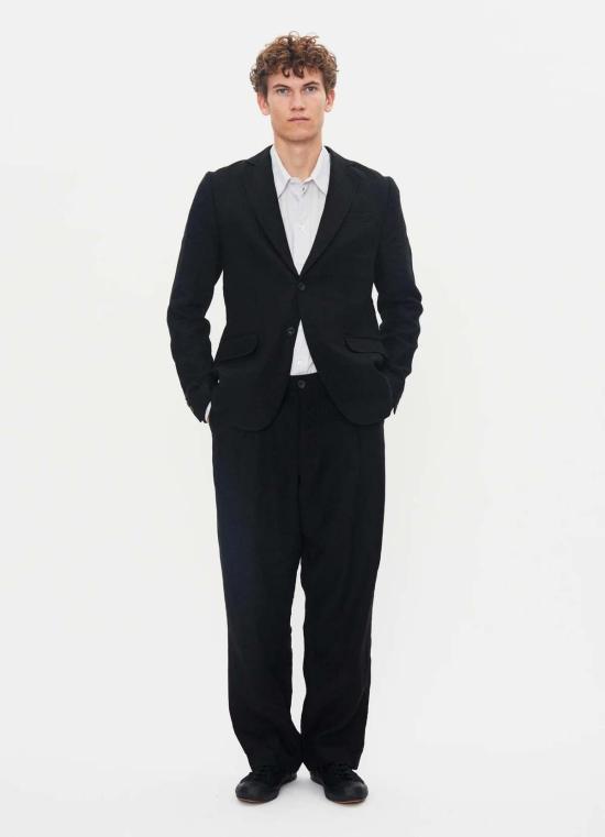  한센 가먼츠 스트레이트 팬츠 수네 클래식 린넨 플리츠 팬츠 블랙 린넨 - HANSEN GARMENTS