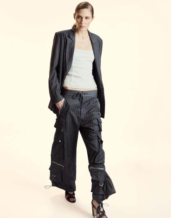  신시아 로리 스트레이트 팬츠 신시아 로울리 핀스트라이프 카고  그레이 - CYNTHIA ROWLEY