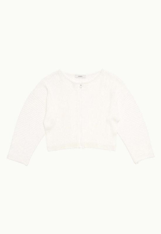  아모멘토 스웨터 리브 크롭 지퍼업 카디건 아이보리 - AMOMENTO