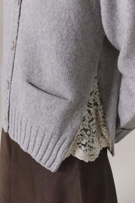  산티클레르 가디건 산티클러 브룩 레이스 장식  헤더 그레이 - SANTICLER