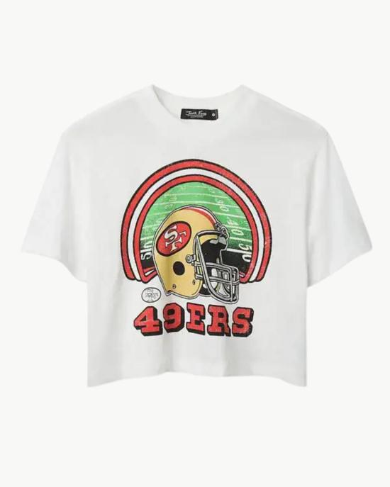  정크푸드 반팔 티셔츠 정크 푸드 49ers 게임 타임 모크넥 크롭 티 빈티지 화이트