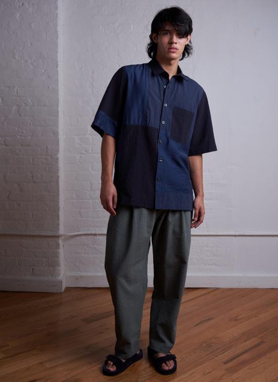  그레이 셔츠 . S/S 패널 박스  미드나잇 블루 패치워크