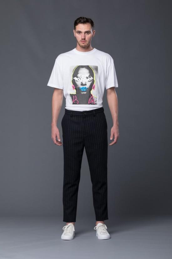  GUSTAV VON ASCHENBACH 스트레이트 팬츠 Gustav Von Aschenbach 스트라이프 트위드  블랙 핀스트라이프 - OTHER BRANDS