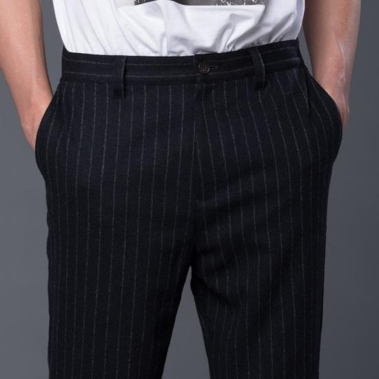  GUSTAV VON ASCHENBACH 스트레이트 팬츠 Gustav Von Aschenbach 스트라이프 트위드  블랙 핀스트라이프 - OTHER BRANDS