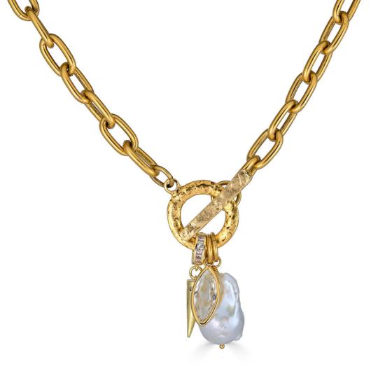  로니 폴 주얼리 목걸이/팬던트 마퀴즈 & 진주 토글 목걸이 골드 - LONI PAUL JEWELRY