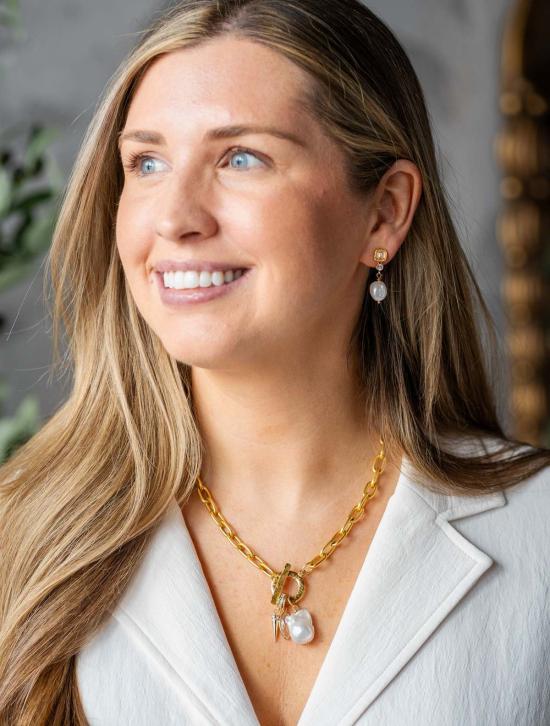  로니 폴 주얼리 목걸이/팬던트 마퀴즈 & 진주 토글 목걸이 골드 - LONI PAUL JEWELRY