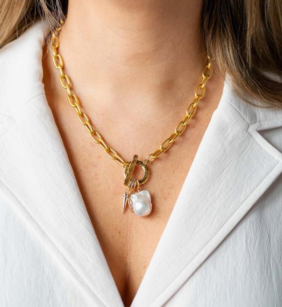  로니 폴 주얼리 목걸이/팬던트 마퀴즈 & 진주 토글 목걸이 골드 - LONI PAUL JEWELRY
