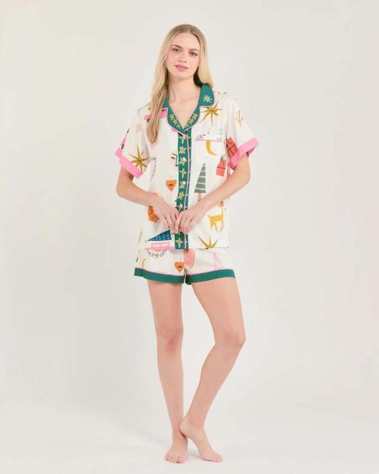  케이티 키메 언더웨어 Katie Kime Mod Holiday Pajama Shorts Set Multi - KATIE KIME