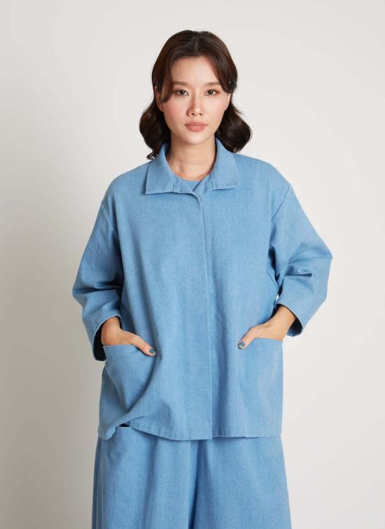  카렘 데님 자켓 불투명 버튼업 포켓 데님 셔츠 재킷 - KAAREM