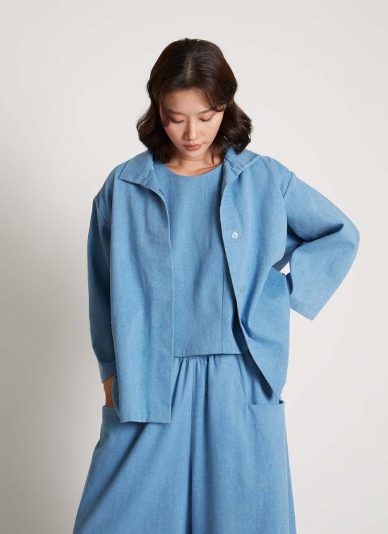  카렘 데님 자켓 불투명 버튼업 포켓 데님 셔츠 재킷 - KAAREM