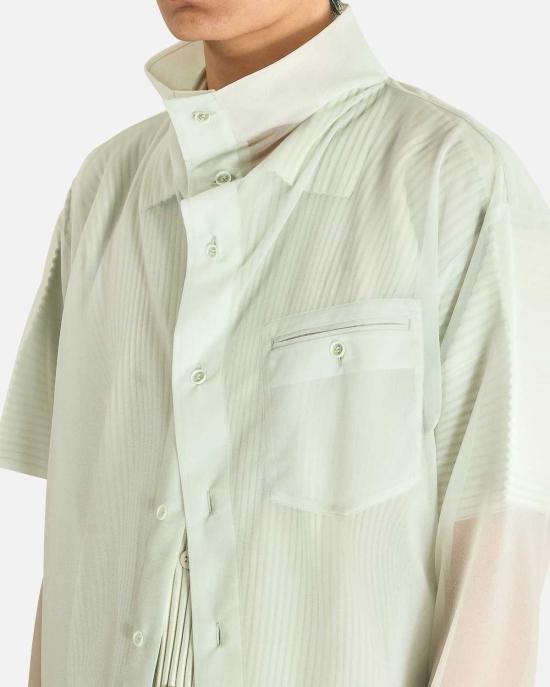  이세이 미야케 셔츠 옴므 플리세 크리스털린 저지  라이트 그린 - ISSEY MIYAKE