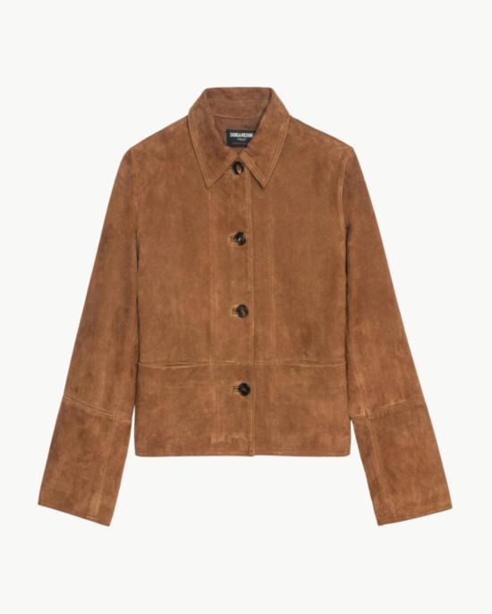  자딕앤볼테르 무스탕 Zadig & Voltaire Lessa 크롭 스웨이드 재킷 꼬냑