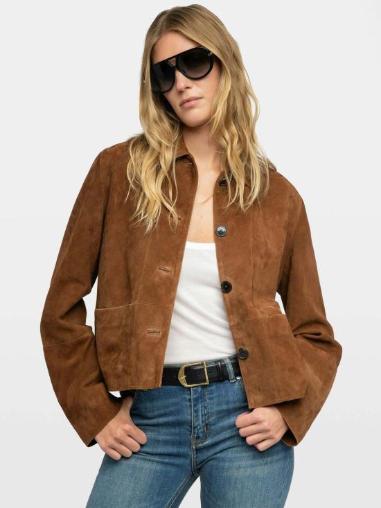  자딕앤볼테르 무스탕 Zadig & Voltaire Lessa 크롭 스웨이드 재킷 꼬냑 - ZADIG & VOLTAIRE