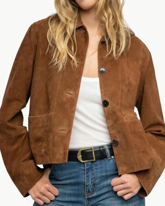  자딕앤볼테르 무스탕 Zadig & Voltaire Lessa 크롭 스웨이드 재킷 꼬냑 - ZADIG & VOLTAIRE