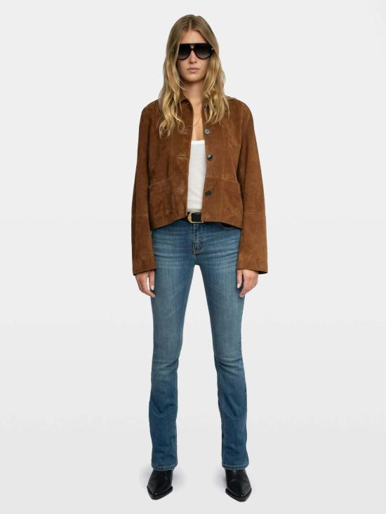 자딕앤볼테르 무스탕 Zadig & Voltaire Lessa 크롭 스웨이드 재킷 꼬냑 - ZADIG & VOLTAIRE