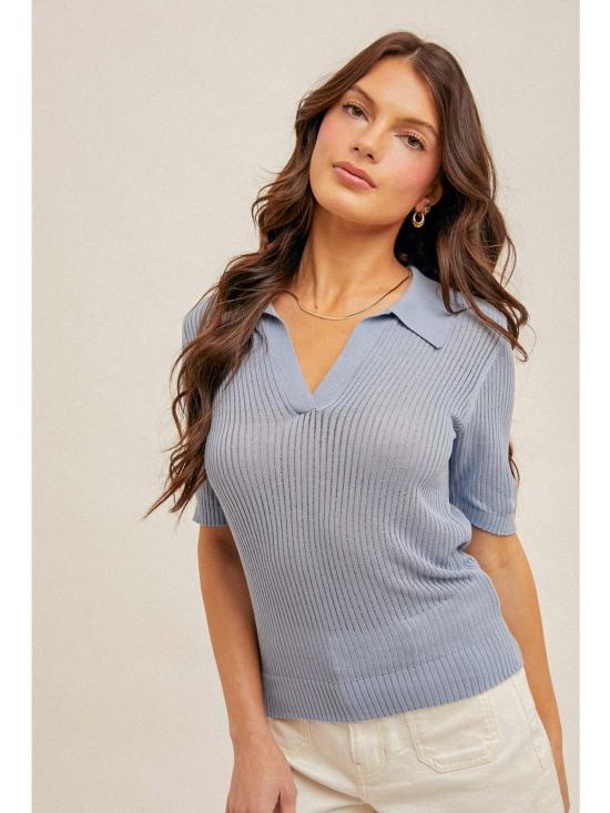  Hem&Thread 반팔 티셔츠 Brinna 니트 폴로 셔츠 블루 - OTHER BRANDS