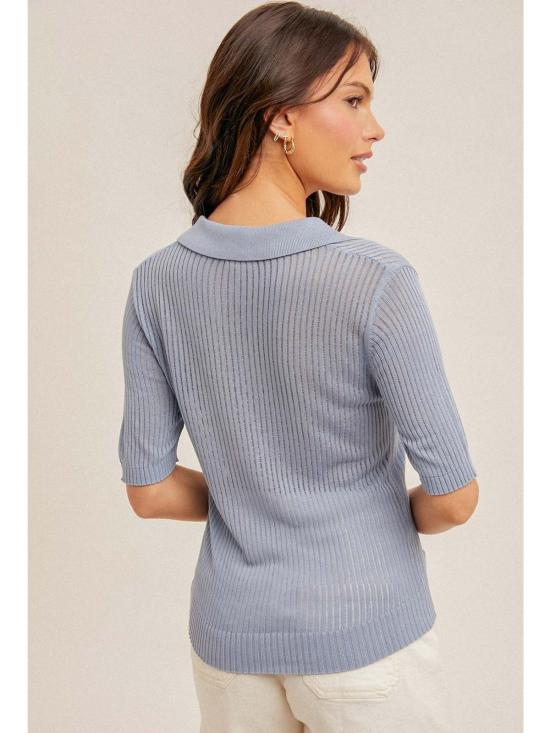  Hem&Thread 반팔 티셔츠 Brinna 니트 폴로 셔츠 블루 - OTHER BRANDS