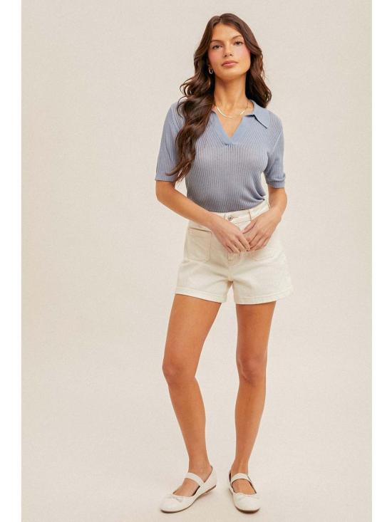  Hem&Thread 반팔 티셔츠 Brinna 니트 폴로 셔츠 블루 - OTHER BRANDS