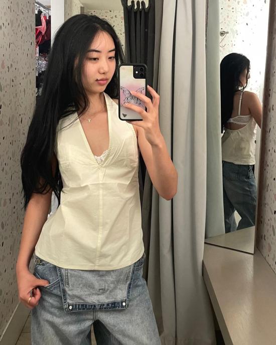  벨 안나 블라우스 포지 홀터탑 버터