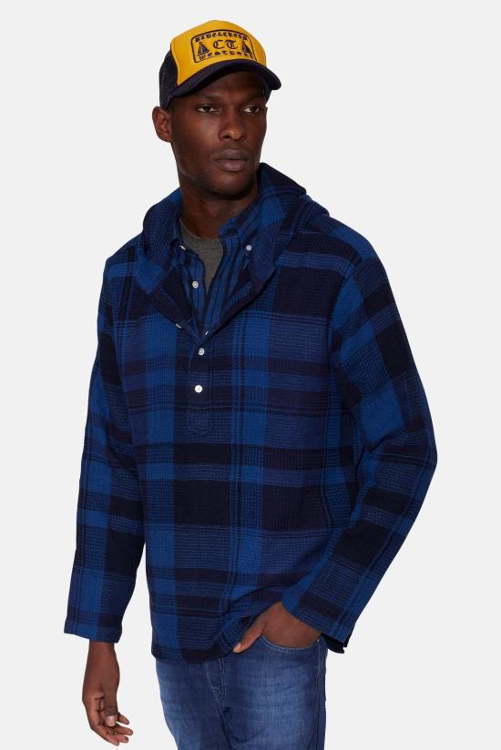  Original Madras Trading Company 셔츠 오리지널 마드라스 트레이딩 컴퍼니 N35 후드 쿠르타 네이비 체크