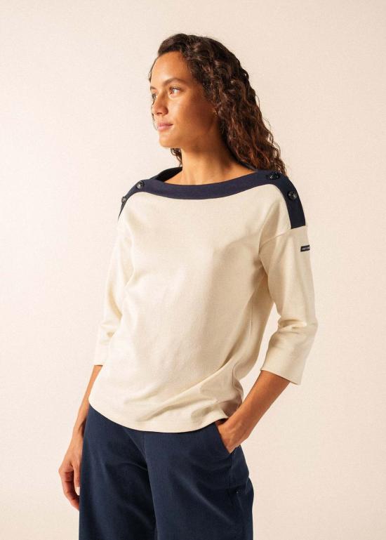  Saint James USA 긴팔 티셔츠 Saint James Usa Latsia 보트넥 티셔츠 X Isabelle Ballu Ecru/네이비