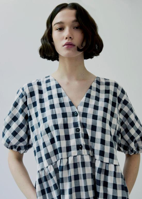  디아르테 롱 원피스 블레이크 깅엄 드레스 - DIARTE