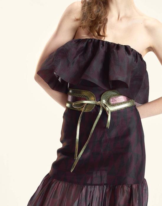  신시아 로리 민소매 티셔츠 신시아 로울리 유제니아 오르간자 플라운스 탑 블랙/버건디 - CYNTHIA ROWLEY