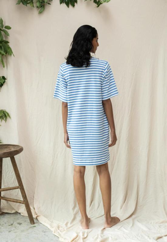  Organic Cotton 미디 원피스 유기농 면 소재의 사샤 수 드레스, 바다색/흰색 - OTHER BRANDS
