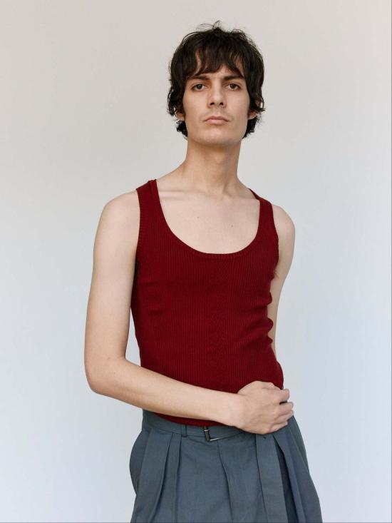  드리스 반 노튼 민소매 티셔츠 Dries Van Noten 보르도 모토 탑 - DRIES VAN NOTEN